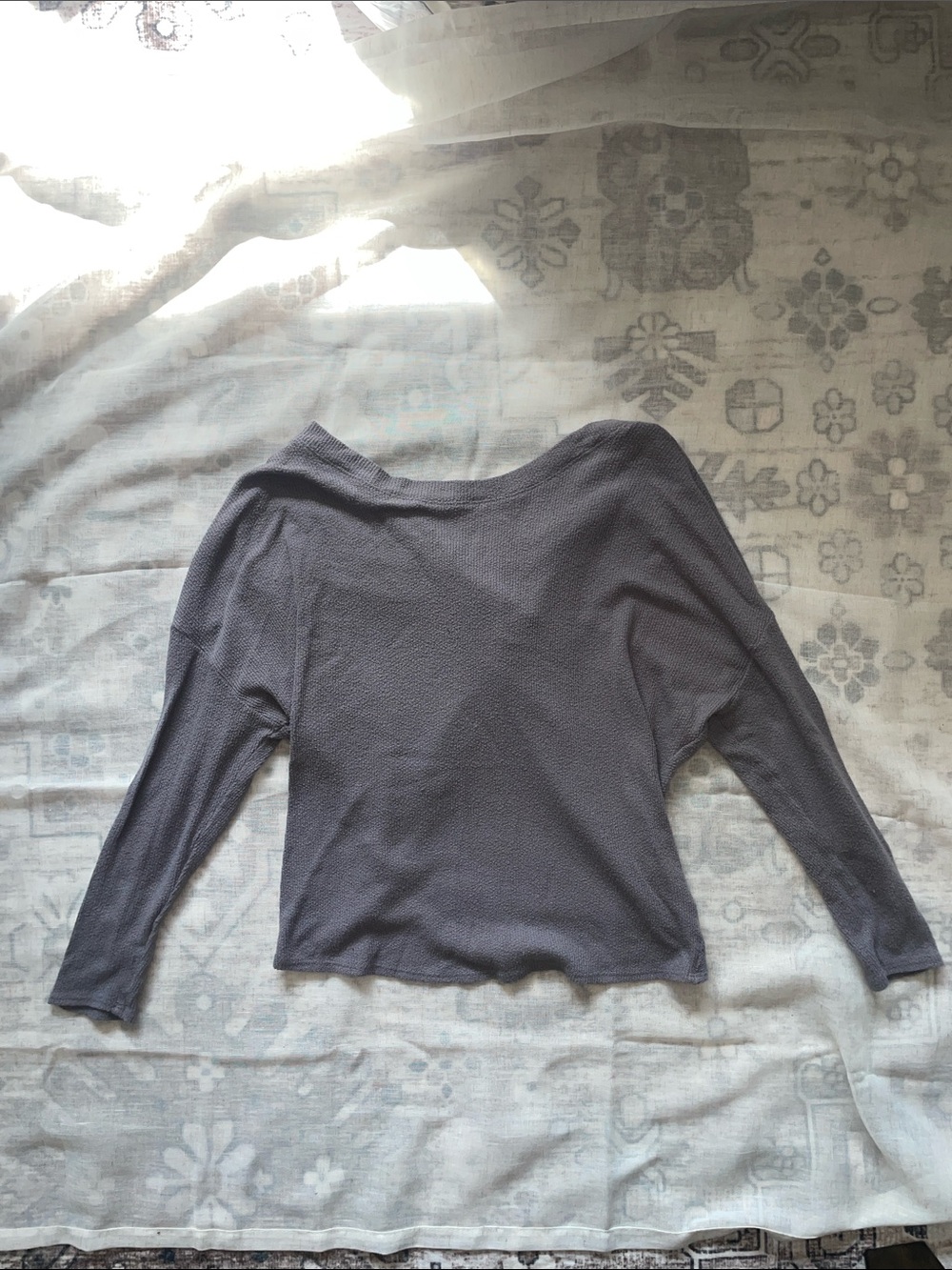 Relaxed Boatneck Long Sleeve Top in Charcoal Gray